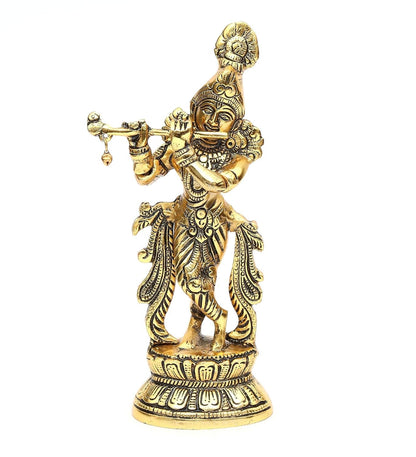 KridayKraft Lord Krishna Metal Statue,Krishna Murti Playing Flute for Temple Pooja,Decor Your Home,Office & Gift Your Relatives,Showpiece Figurines,Religious Idol,Gift Article...