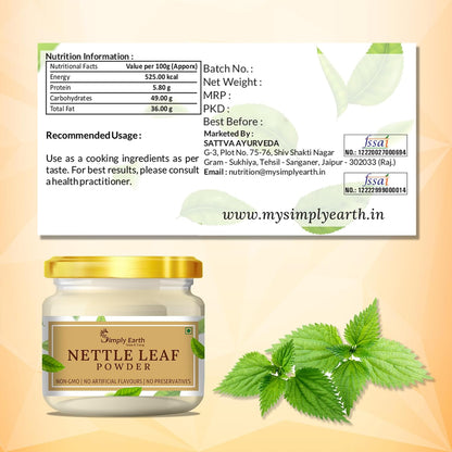 Simply earth Organic Nettle Dried Leaves powder | (Stinging Nettle) (Urtica Dioica) Rich in Nutrients With Vitamins & Minerals| | 100 GM