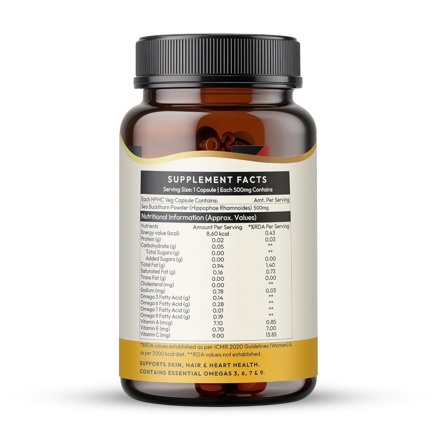 Wellwith Sea buckthorn Berry Powder Capsules – 60 Vegan Caps |Sea buckthorn capsules rich in Natural Vitamin C for Skin Glow & Collagen Boost | Pack of 1