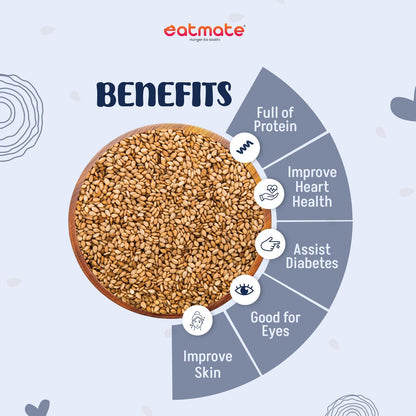 Eatmate Roasted Sesame Seeds 100g | Calcium & Fiber Rich Safed Til | Nutty Crunchy Vegetarian Seeds for Eating, Cooking, Baking, Laddoo, Chikki & Tadka | Healthy Snack Ingredient (100g)