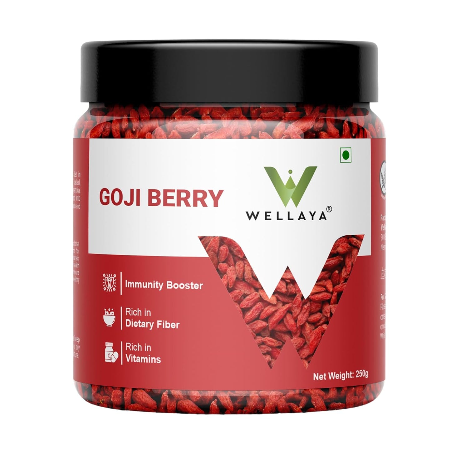 WELLAYA Premium Dried GojiBerry | Whole Chewy GojiBerry Dry Fruit | High in Vitamins, Fiber & Rich in Antioxidants | Immunity Booster Goji Berry Toppings for Fruit & Salads