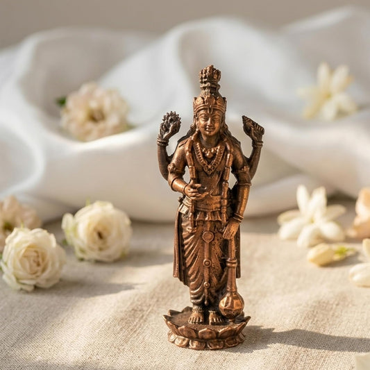 Pure Copper Vishnu Murti | Handcrafted Copper Idol for Pooja Room, Vastu Decor | Traditional & Auspicious Religious Hindu God Showpiece & Gift Item | 52gm (7x2 cm)