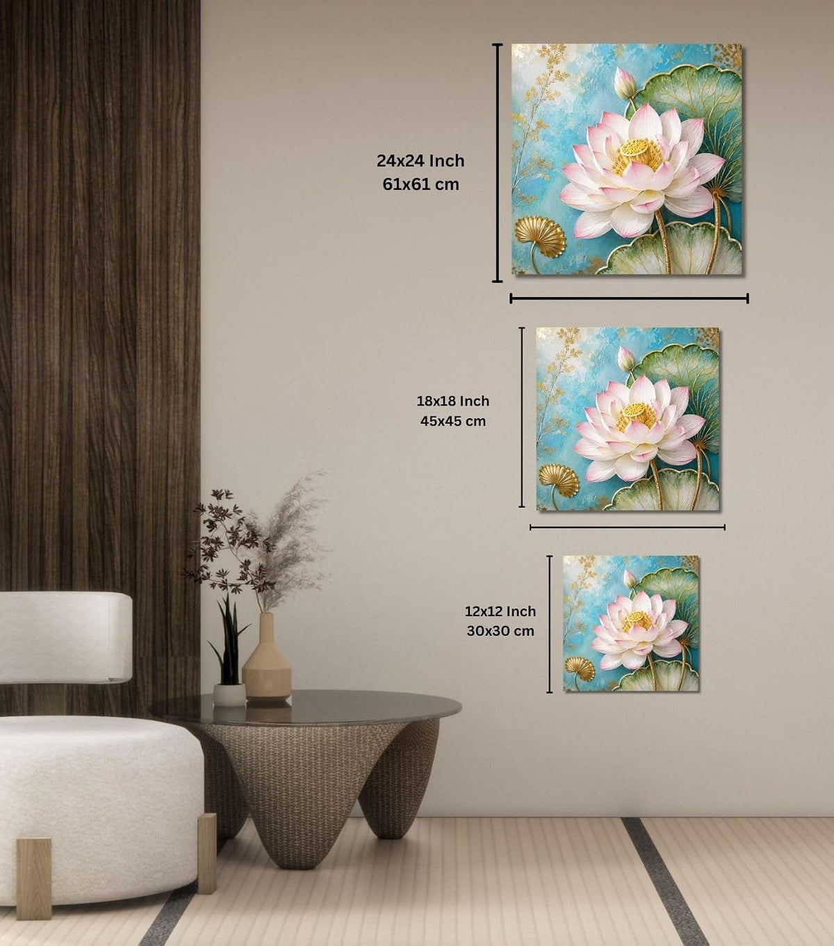 Lotus Flower Painting for Wall Vastu (15+ DESIGNS) Framed Lotus Canvas Painting for Living Room, Bedroom | Nature Floral Wall Art with Multiple Design Variations (3D View Pink Lotus, 18x18 Inch, Framed)
