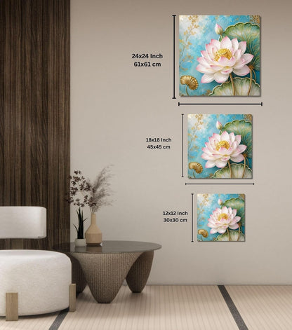 Lotus Flower Painting for Wall Vastu (15+ DESIGNS) Framed Lotus Canvas Painting for Living Room, Bedroom | Nature Floral Wall Art with Multiple Design Variations (3D View Pink Lotus, 18x18 Inch, Framed)