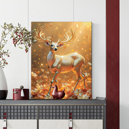 Canvas Vastu Golden Deer Wall Painting, Big Size Canvas Painting For Living Room, Bedroom, Multicolor, Abstract, 58.0 X 45.0 cm, Set of 1