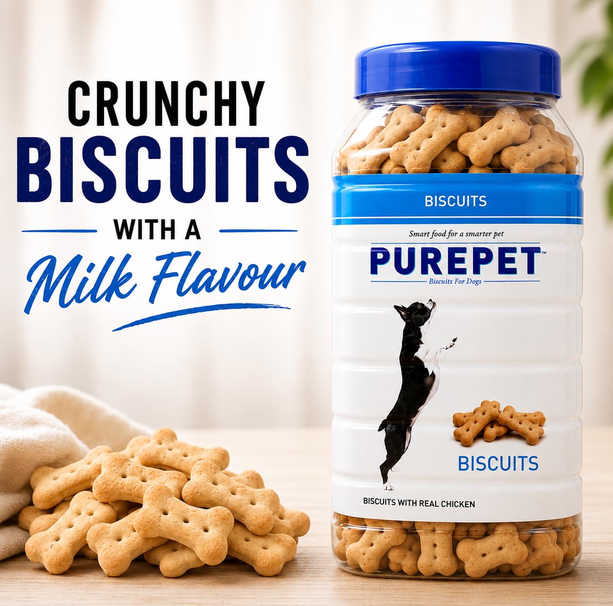 Purepet Dog Treats Biscuits 800g Pack | Milk Flavour | Active Behaviour | Oral Health | Training and Behaviour | Healthy Immune System (All Life Stages)