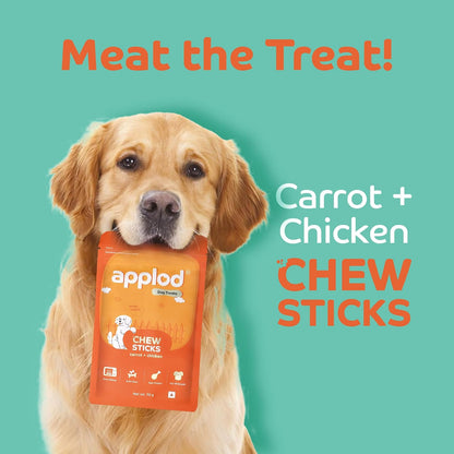 Applod Soft Carrot & Chicken Chew Sticks for Puppies & Adult Dogs | Natural Vegetable-Based Soft & Chewy Treats | Supports Healthy Chewing for All Breeds | 70g