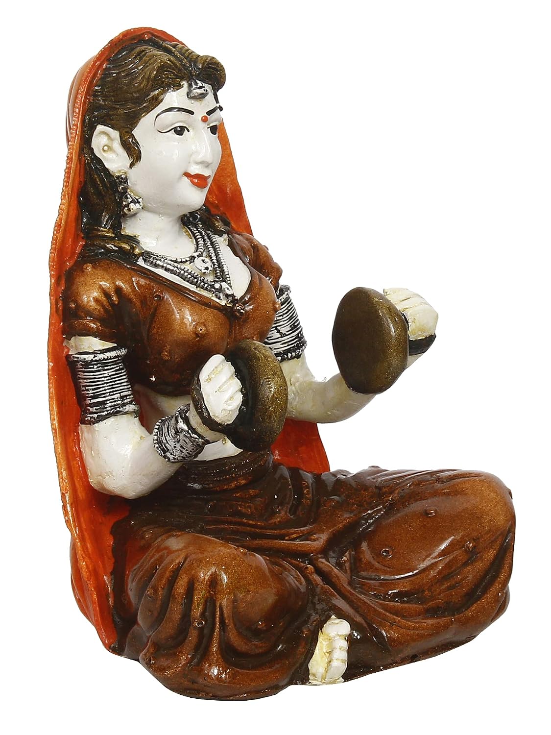 Resin Rajasthani Woman Statue Playing Hand Cymbals Showpiece for Home Decor Living Room Bedroom Office Desk Table TV Unit| Womens Day Gift For Ladies | Housewarming Birthday Gift For Women