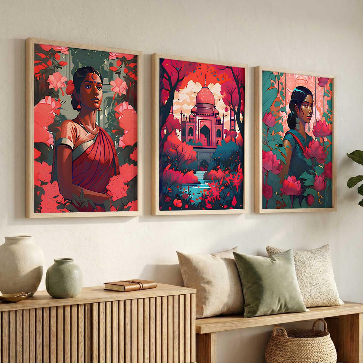 Modern Wall Art Home Decoration Paintings With Frame For Living Room Bed Room Hotel Wall Decor Digital Reprint Set of 3 (13X17 inch)