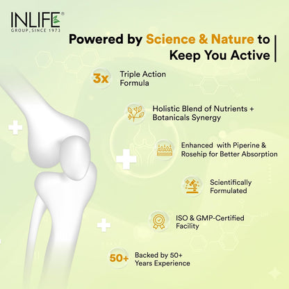 INLIFE Glucosamine Tablets for Joints with Chondroitin MSM Collagen Type II, Hyaluronic Acid, Vitamin D3 | Enriched with Boswellia, Rosehip, Curcumin | Knee Bone Cartilage Supplement - 60 Tablets