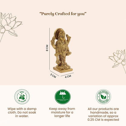 Brass Lord Vishnu Ji Idol | Vishnu Ji Murti for Pooja Room and Home Temple | Antique Brass God Figurine (Design03: L4 x W3 x H8 cm)