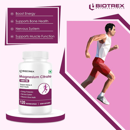 Biotrex Nutraceuticals Magnesium Citrate Supplement, Supports Bone & Sleep Health - 120 Vegetarian Capsules