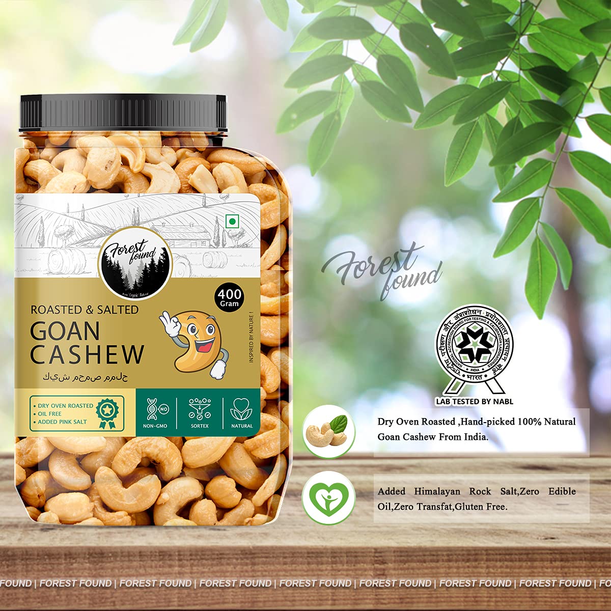 Forest Found Oven Roasted Cashews | Premium W320 Grade Whole Kaju Dry, Oil-Free & Low Sodium | Crunchy Healthy Vegan Snack - Gluten-Free | Cashew Nuts
