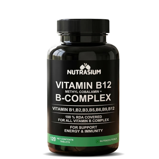 Nutrasium Vitamin B12 with B-Complex Tablets - 100% RDA for B Vitamins with B1, B2, B3, B5, B6, B9 & Vitamin B12 | Vitamin B Complex Supplements for Women & Men - 120 Vegetarian Tablets