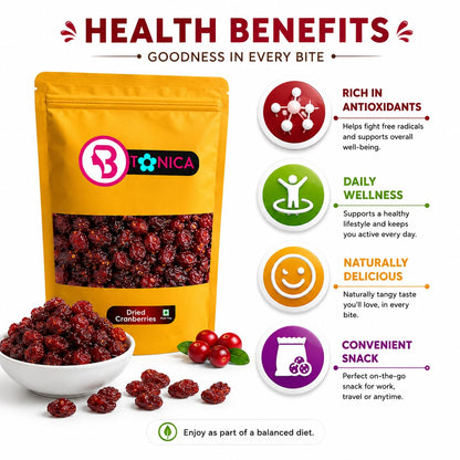 Btonica Unsweetened Cranberries – Non-Sugar Coated Whole Dried Berries | No Added Sugar, No Preservatives