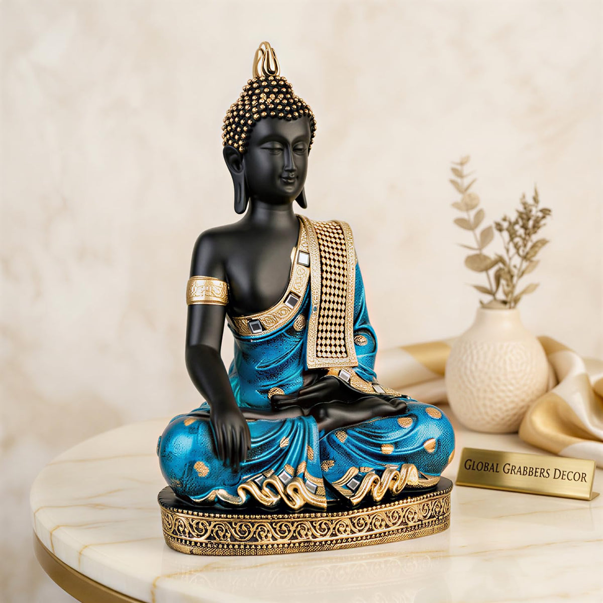 Buddha Idol Statue | Home Decoration Items for Living Room (Blue Black)