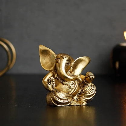 Blessing Lord Ganesha with Modak Brass Handcrafted Idol, Gold, One Size, (BGG542) Visit the eCraftIndia Store