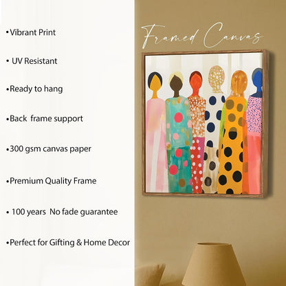 Modern Figurative Framed Painting For Living Room | Women Unity Large Canvas Painting With Frame Wall Art For Bedroom, Hallway's, Office, Hotel, Size 58x58 cm