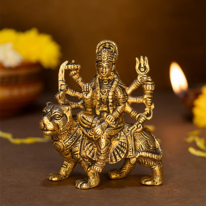 100% Pure Brass Durga Maa Idol (Size: 12.8 cm) | Durga MATA Murti for Home Decor & Puja Room | MATA Rani for Office Desk | Maa Durga for Gift | Sherawali Murti