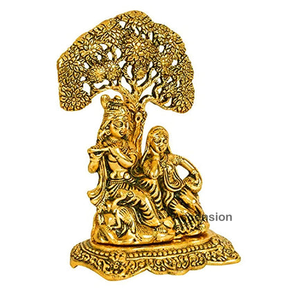 Metal Radha Krishna Idol Decorative Showpiece Statue for Puja Room Home Decor Office Desk Decoration Gift Items (7 x 6 Inches) Gold