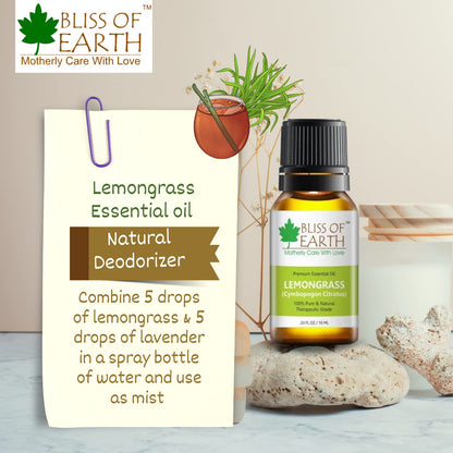 Bliss of earth Lemongrass Essential Oil,100% Pure Steam Distilled 10 ml