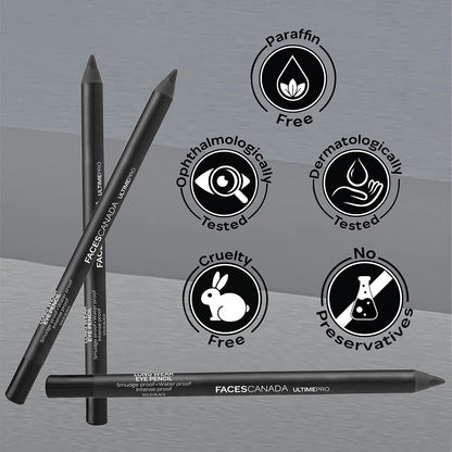 FACESCANADA Ultime Pro Longwear Opaque Eye Pencil - Solid Black 02, 1.2 G|8 Hr Long Stay|Smooth One Stroke Application|Intense Color Pay Off|Soft Blendable Formula|Smudge Proof|Water Proof