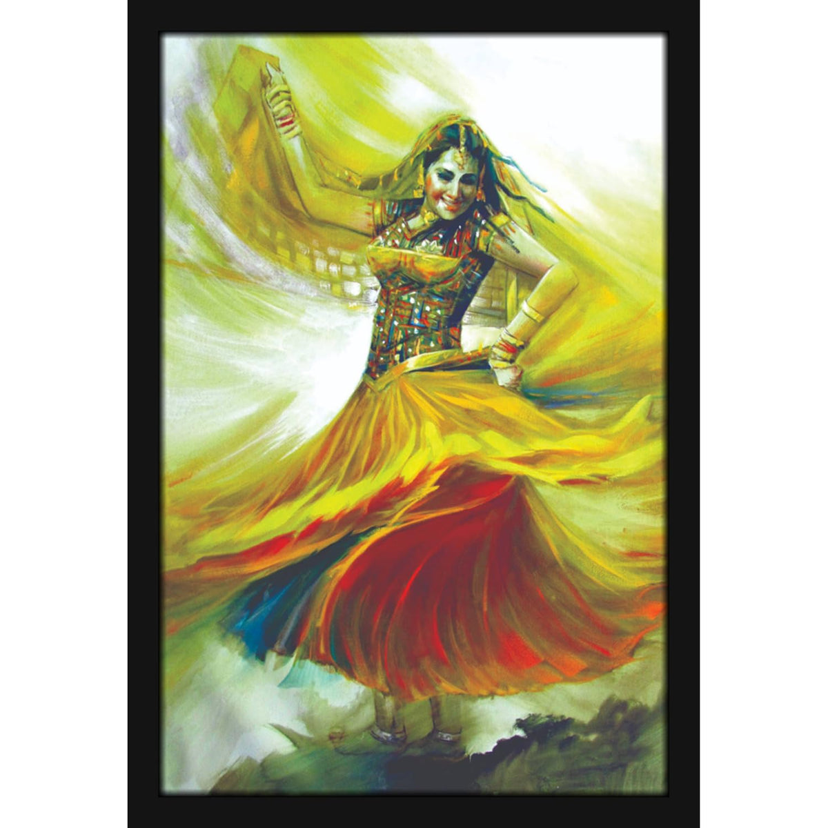 Indian Girl Dancing in Lehenga Choli Woman Lady Painting Photo Frame for Living Room, Bedroom, Home Decor and Wall Decoration (MM 2818, 30.5L x 20.3W cm, Paper, Without Plexi Glass)