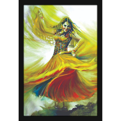 Indian Girl Dancing in Lehenga Choli Woman Lady Painting Photo Frame for Living Room, Bedroom, Home Decor and Wall Decoration (MM 2818, 30.5L x 20.3W cm, Paper, Without Plexi Glass)