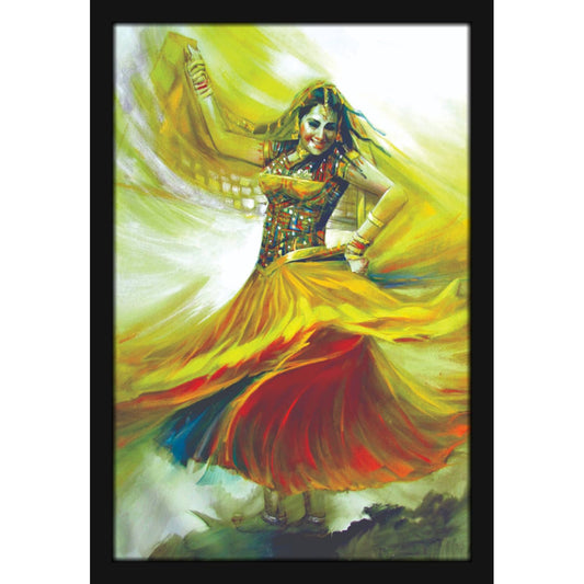 Indian Girl Dancing in Lehenga Choli Woman Lady Painting Photo Frame for Living Room, Bedroom, Home Decor and Wall Decoration (MM 2818, 30.5L x 20.3W cm, Paper, Without Plexi Glass)
