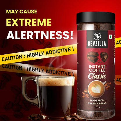 Bevzilla Classic Instant Coffee Powder Jar - 200g | Arabica Coffee | Best for Espresso, Latte & Cappucino | Hot & Cold Brews | Makes upto 100 Cups | No added preservatives