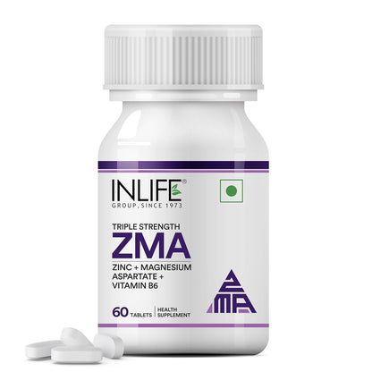 INLIFE ZMA (Zinc Magnesium Aspartate & Vitamin B6) For Men And Women | For Muscle Strength, Recovery, Sleep, Immune Support - 60 Tablets (Pack of 1)