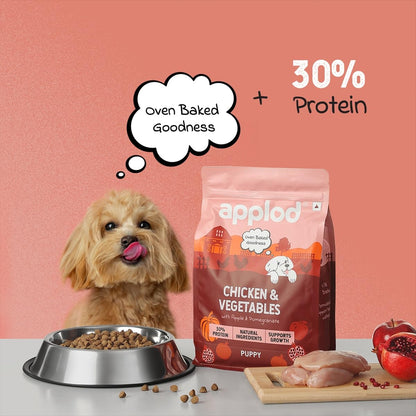 Applod Chicken & Vegetables with Apple & Pomegranate Puppy Dry Dog Food | 30% High-Protein Oven-Baked Nutrition for Growth & Development | Made with Real Ingredients | Vet-Reviewed Formula | 150g