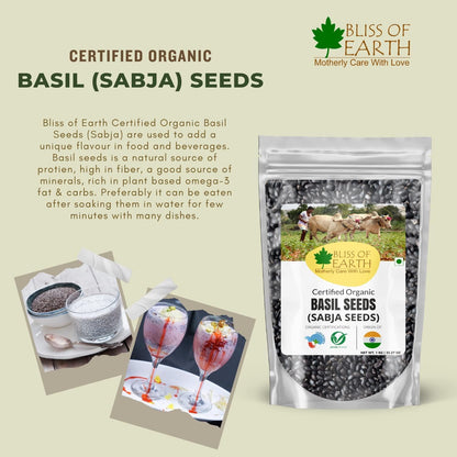 Bliss of Earth Basil Seeds Organic Sabja Seeds, Tukmaria Seeds Fiber & Omega-3 Rich Good for weight loss, Hydration Tiny Power House 1KG