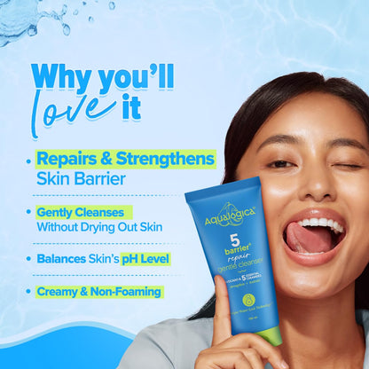 Aqualogica 5 Barrier+Repair Gentle Face Cleanser With Avocado&5 Essential Ceramides-100Ml| Dry To Normal,Sensitive Skin|Strengthens Skin Barrier|Non-Oil Stripping|Gently Cleanses&Hydrates|Men&Women