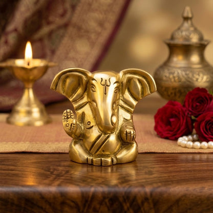 100% Pure Brass Ganesha Idol (Size: 4 cm) | Pital Ganesh Murti for Pooja Room, Home Decor, Office Desk and Car Dashboard | Vinayagar Statue for Diwali Puja