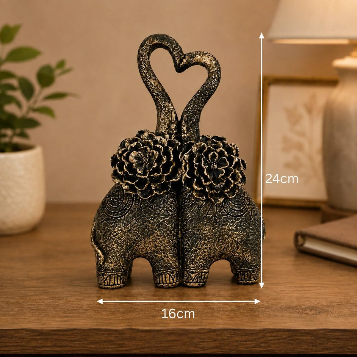 Charming Elephant Pair Sculpture Showpiece for Home & Office Décor | Floral-Inspired Decorative Figurines for Living Room, Study, Shelf & Console Table Styling | Artistic Elephant Accent Set