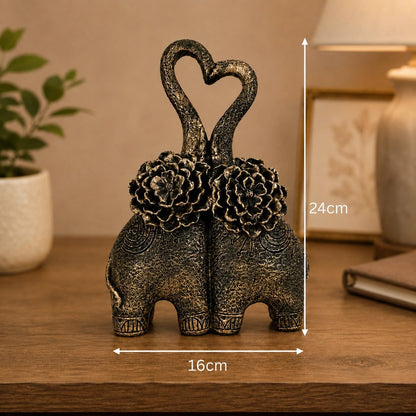 Charming Elephant Pair Sculpture Showpiece for Home & Office Décor | Floral-Inspired Decorative Figurines for Living Room, Study, Shelf & Console Table Styling | Artistic Elephant Accent Set