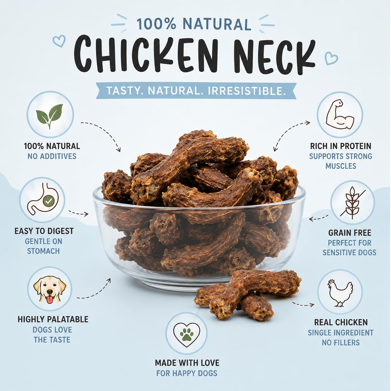PAWPOURRI Natural Chicken Neck Dog Treats, 100gm (Pack of 1) | Protein Rich Chewy Snacks for Dogs | Suitable for All Life Stages & Breeds | Daily Reward & Training Treats
