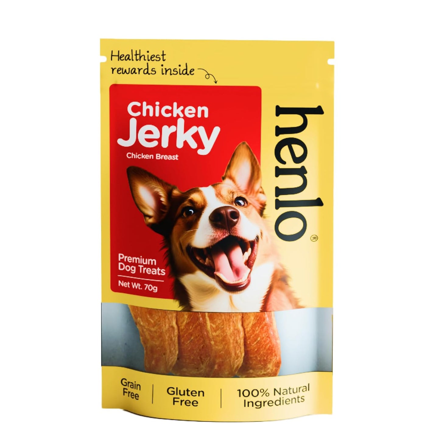 Henlo Chicken Jerky Dog Treats|High-Protein Crunchy Dog Snacks|Single Ingredient Chicken Breast|Grain-Free & Gluten-Free|No Preservatives|Slow Cooked for Maximum Nutrition|70g (Pack of 1)