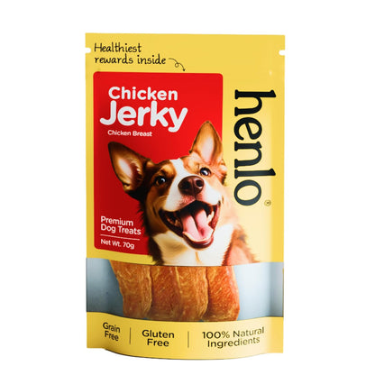 Henlo Chicken Jerky Dog Treats|High-Protein Crunchy Dog Snacks|Single Ingredient Chicken Breast|Grain-Free & Gluten-Free|No Preservatives|Slow Cooked for Maximum Nutrition|70g (Pack of 1)