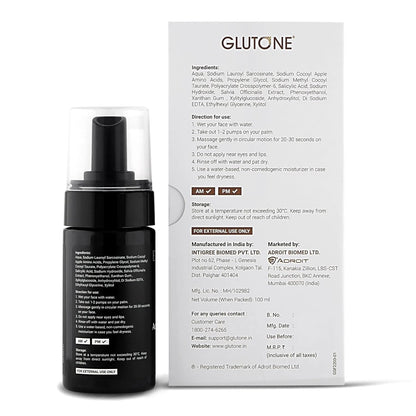 Black skincare serum bottle with GLUTONE packaging on a white background