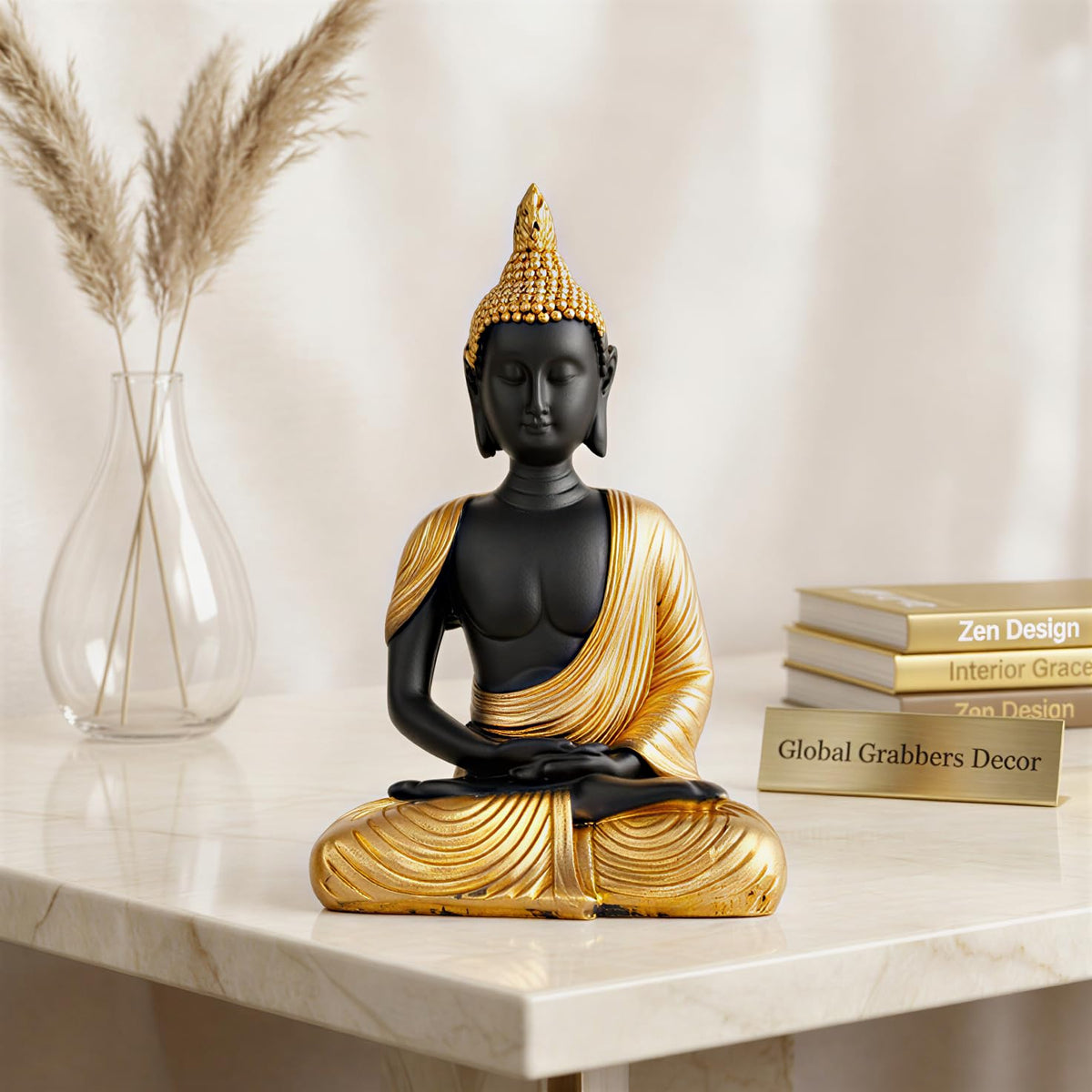 new Sitting Meditating Buddha Statue showpiece Idol Home Decor Items for Living Room and Gifts-GOL_BLK-DB13