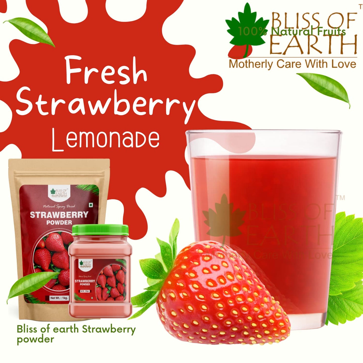 Bliss of Earth 200gm Mango Powder + 200gm Strawberry Powder Natural Spray Dried Taste and Healthy Combo
