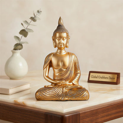New Sitting Meditating Buddha Statue showpiece Idol Home Decor Items for Living Room and Gifts (Golden 1)