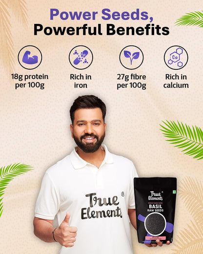 True Elements Basil Seeds 250g - Sabja Seeds | High Fibre and Omega 3