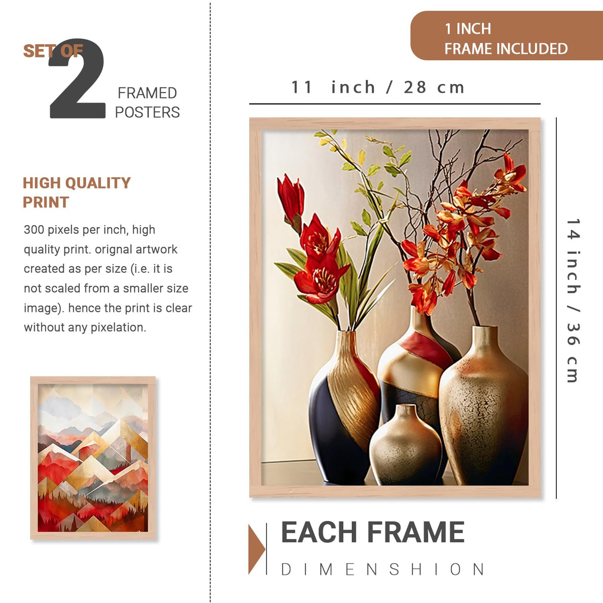 Premium Digital Paintings with Frame for Home Decoration - Painting for Living Room Bedroom Office - Painting for Wall Decoration - Pack of 4 (B)