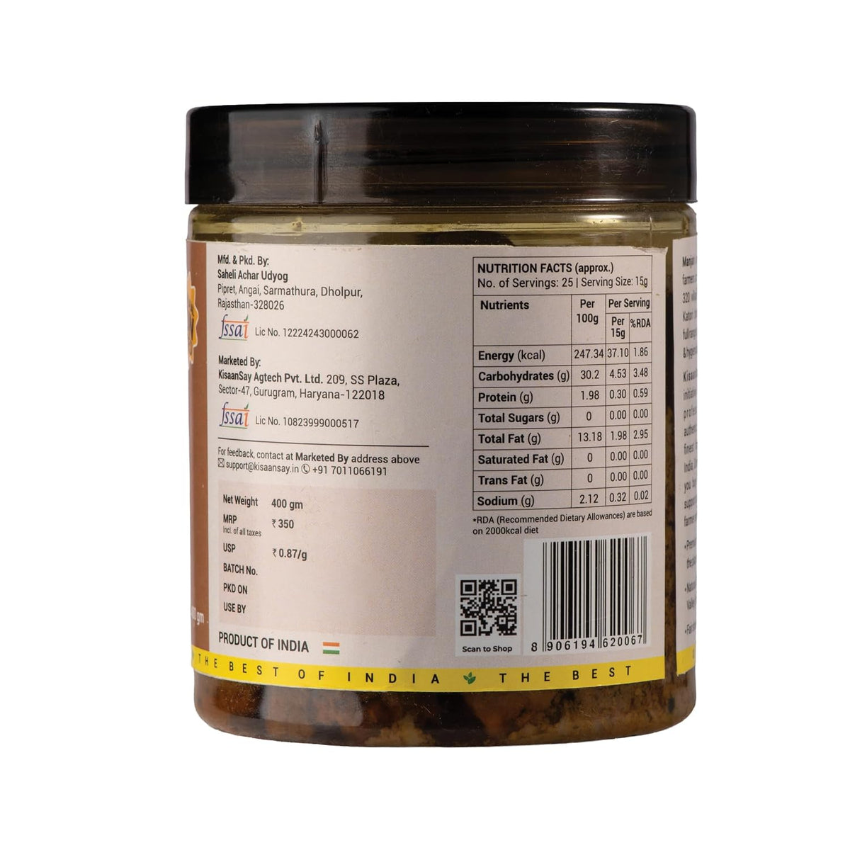 KisaanSay Rajasthani Water Chestnut Pickle 400GM | Rajasthani Singhara | Natural Sun Dried | Singhare ka Achar | Spicy Homemade Achaar With Mustard Oil | Teekha Ghar Ka Pickle | No Garlic | No Chemical Preservatives| spicy singhada pickle