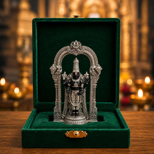 Silver Plated Tirupati Balaji Idol 4.7 Inch | Balaji Murti for Pooja Room, Home Decor & Living Room | Spiritual Gift Showpiece for Housewarming