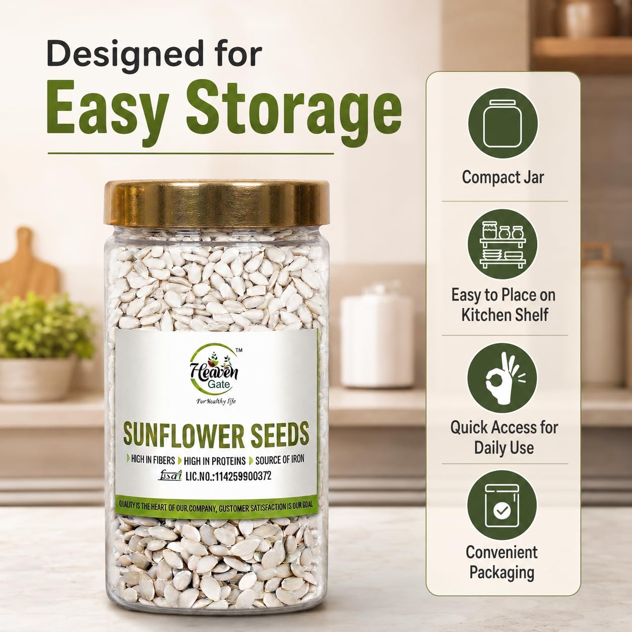 Heaven Gate Raw Sunflower Seeds | High in Vitamin E, Dietary Fibre & Protein | Raw Seeds for Eating | Healthy Snacks | Baking & Cooking | Diet Food | Edible