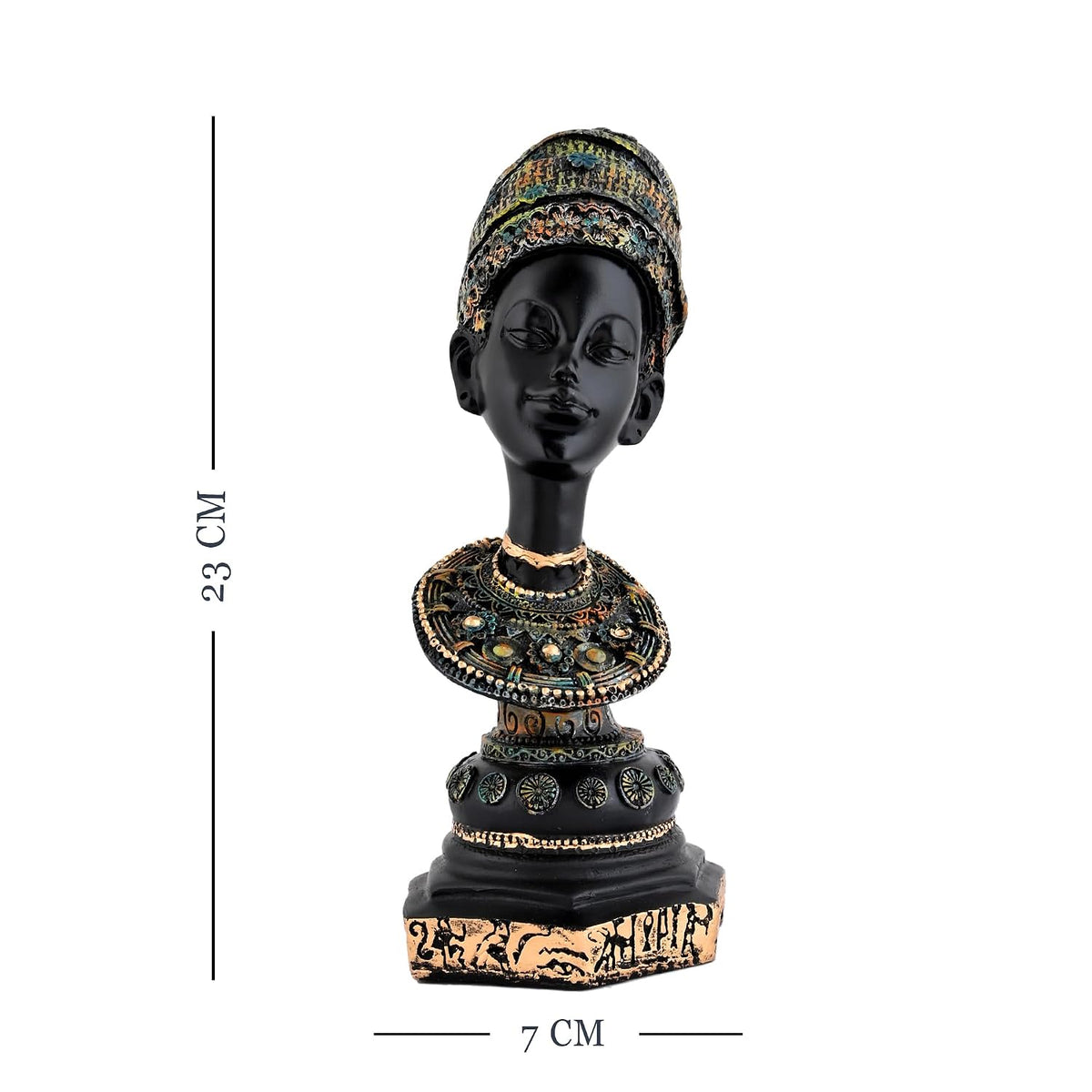 African Lady Statue with Pot|Graceful and Cultural Home Décor (Pack of 1, Black, Green & Golden, Model 1)